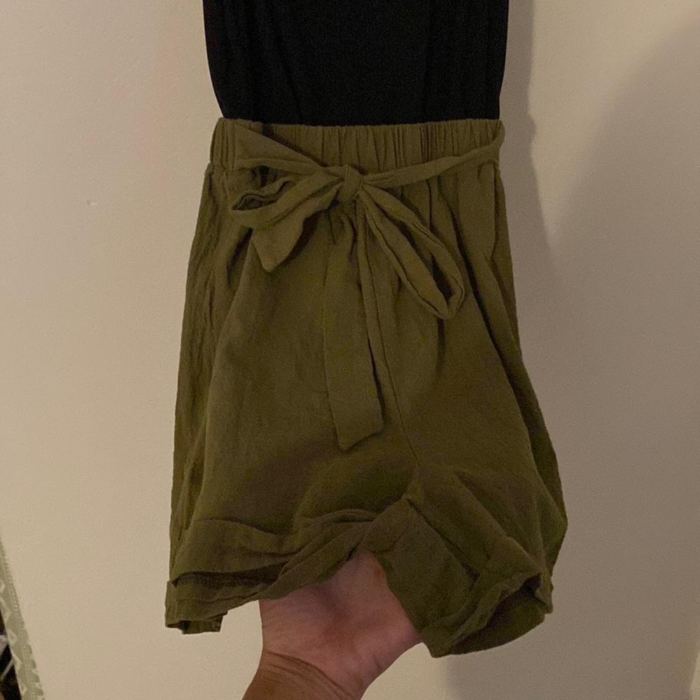 Tank top shorts onesie, dark green shorts black top